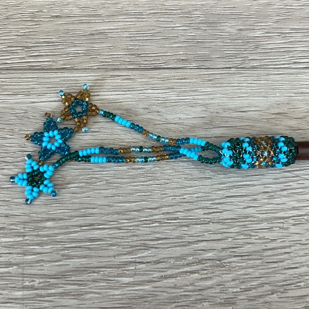 3 Japanese-style Hair Sticks - Wood sticks with Beading and Turquoise Tassels - Picture 7 of 7